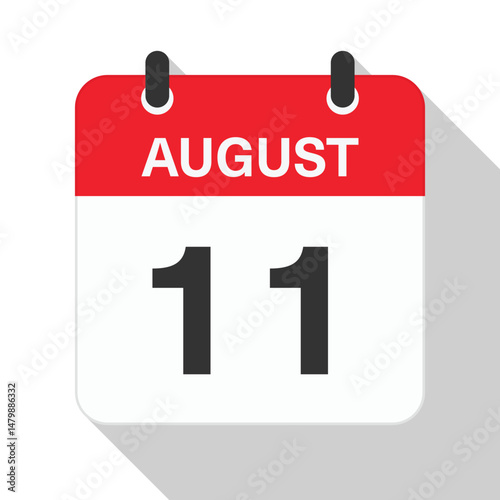 August 11 Daily Calendar. Red Theme on White Background