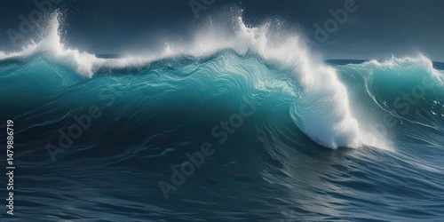 Close-up view of deep blue water waves, dynamic texture , teal, powerful, ripple