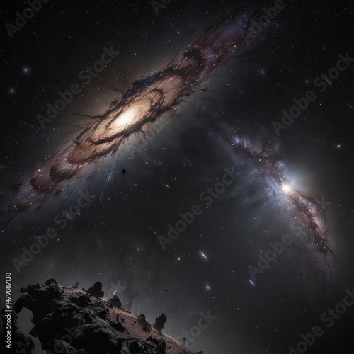 Distant galaxies sparkle against a backdrop of inky black ,  glitter,  milky way,  cosmic dust