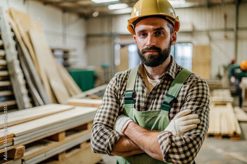 a man works in the workshop, with a uniform workplace, portrait of a worker a man works in the workshop, with a uniform workplace, portrait of a worker