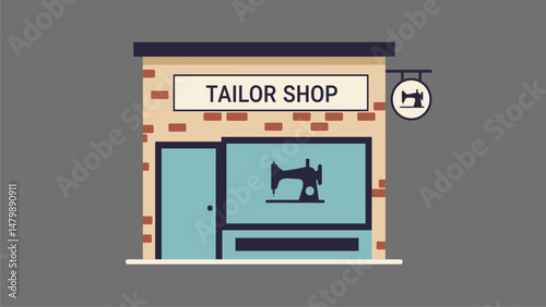 Flat Icon Illustration of a Tailor Shop Building
