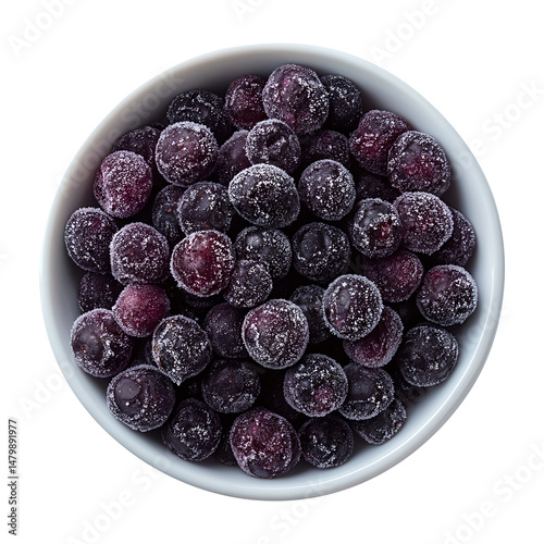 Bowl of Brazilian Frozen Açai Berry top, isolated on fully transparent png background