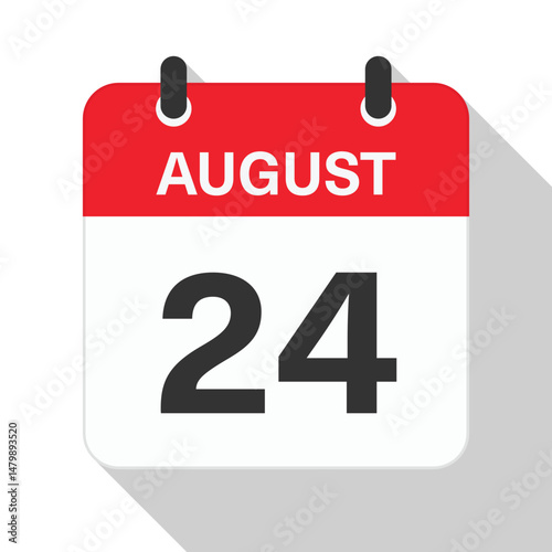 August 24 Daily Calendar. Red Theme on White Background
