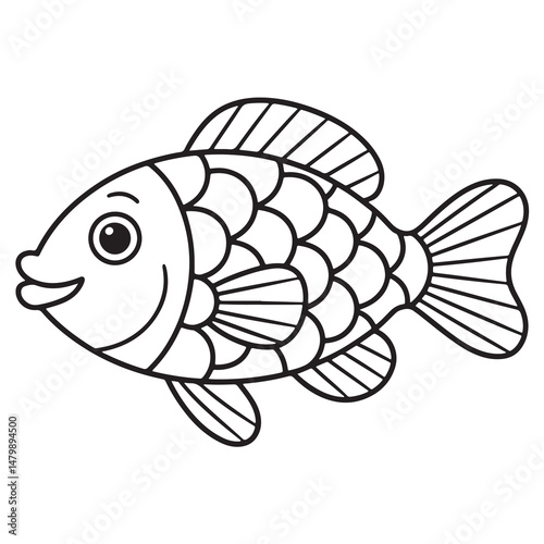 Cartoon Fish Line Drawing – Cute Aquatic Animal Coloring Page
