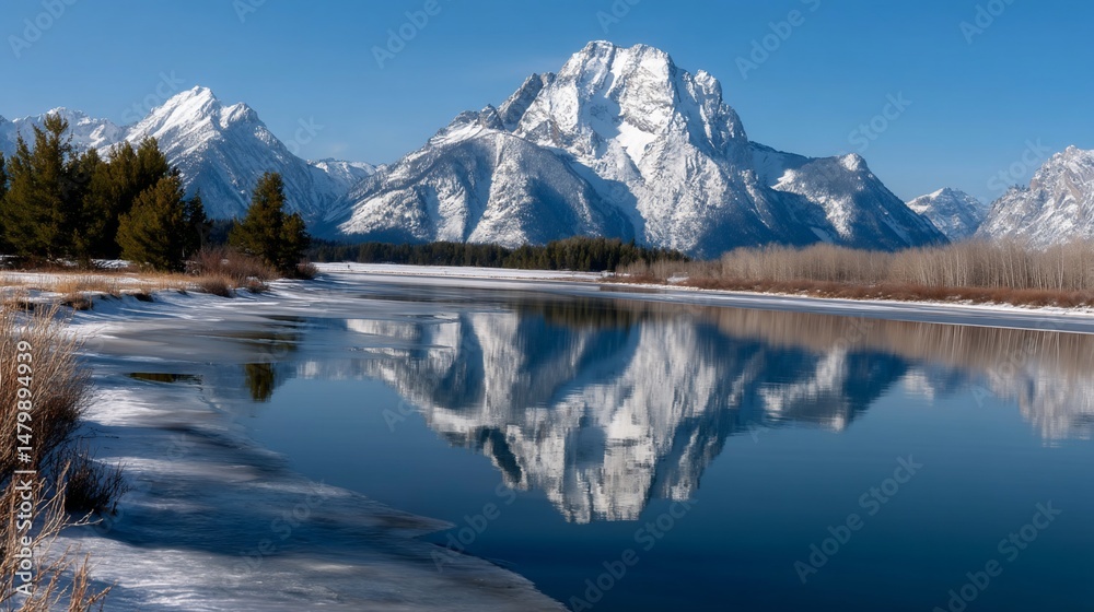 Obraz premium Winter mountain reflection on a calm lake
