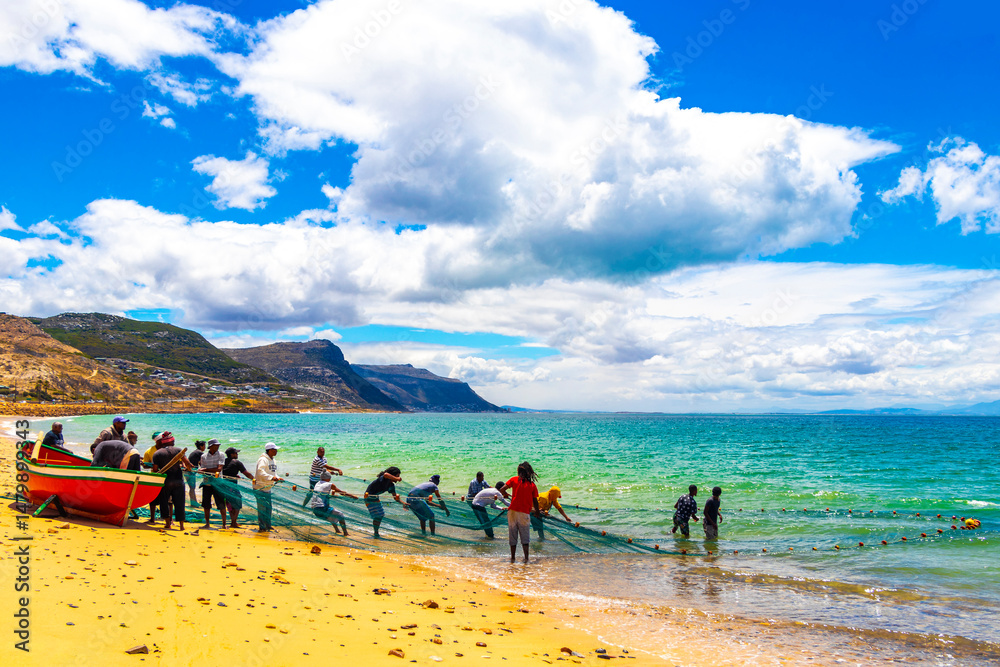 custom made wallpaper toronto digitalBeach fishermen fishing on shore in Cape Town South Africa.