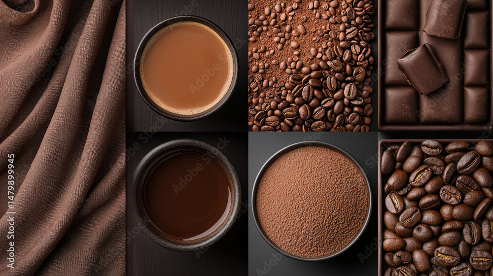 Fototapeta premium AI generator image of Packaging design for coffee and chocolate products packaging box, the front of the box has a picture of coffee, coffee sachets, making you want to eat it.