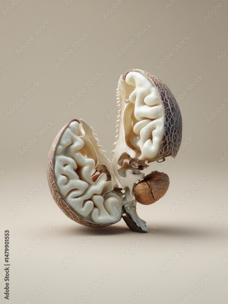 Fototapeta premium Artistic display of a split brain model studio sculpture minimalistic close-up neuroscience concept