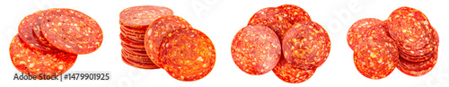 Delicious sliced pepperoni sausage piece set PNG Transparent background