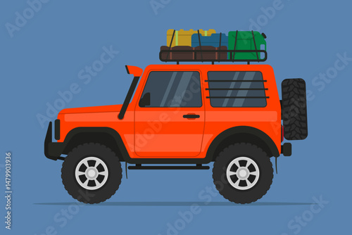 Off-road vehicle icon. Suv. Colored silhouette. Side view. Vector simple flat graphic illustration. Isolated object on blue background. Isolate.