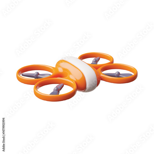 3d vector illustration of orange quadcopter, cartoon style.