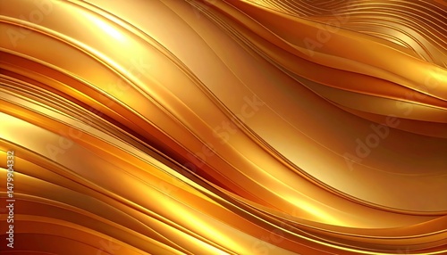 Abstract Golden Waves With Shimmering Light Reflections And Smooth Curves