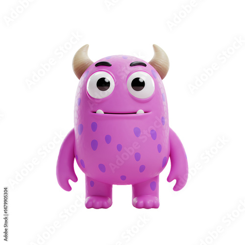 Adorable 3D Render of a Friendly Purple Monster with Horns  A Cute Cartoon Creature Design