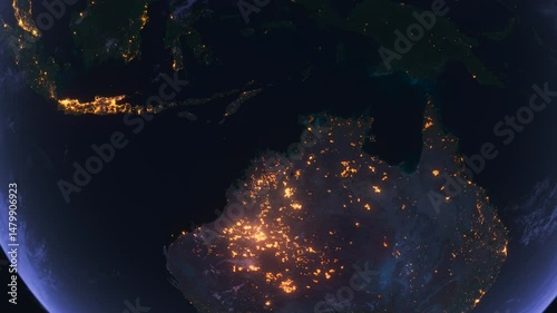 Planet Earth at Night. Oceania, Australia, New Zealand. View from Space Orbit. Night Globe