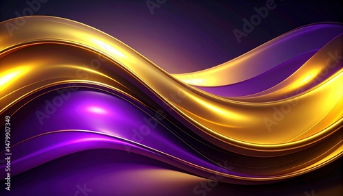 Abstract Waves of Gold and Purple Creating Dynamic Flow on Dark Background