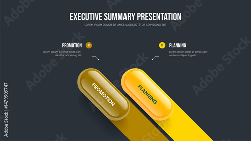 Service Showcase Slideshow Template Vector Illustration. Financial Insight 2 Element Diagram Slide Layout. Investor Performance Two Option Infographic Frame Design.