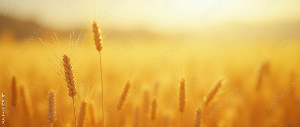 Fototapeta premium Close-up of golden wheat on sunny day.