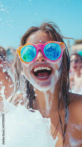 AI generator image of Holi festival, which is celebrated all over India, is a Hindu festival that is held annually. People have fun throwing colored powder at each other or may also throw water.