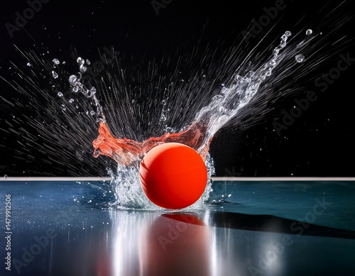 a ping pong ball creating a splash on a dark surface