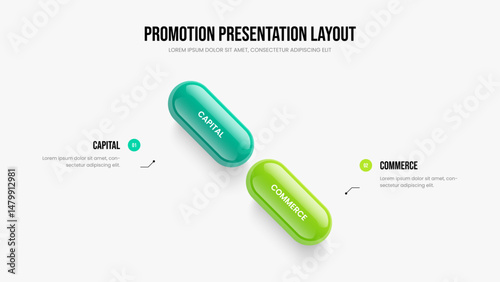 Professional Profile Slide Design Vector Illustration. Modern Showcase 2 Option Diagram Frame Layout. Project Briefing Two Step Infographic Slideshow Template.