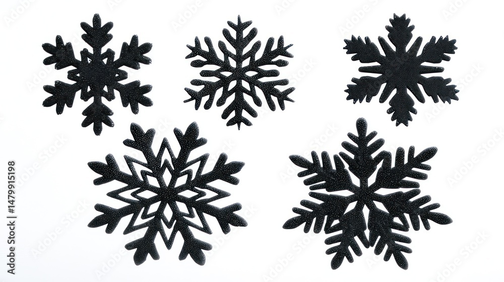 custom made wallpaper toronto digitalFive Black Glitter Snowflakes on White Background