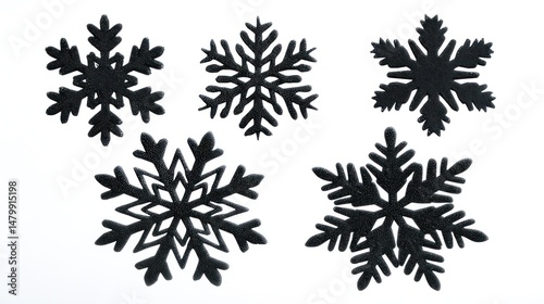 Wallpaper Mural Five Black Glitter Snowflakes on White Background Torontodigital.ca