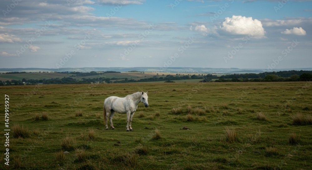 Fototapeta premium Solitary horse in expansive field