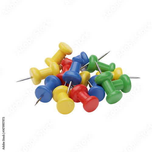 Colorful Collection of Push Pins in a Vibrant Pile Ready for Office or School Use photo