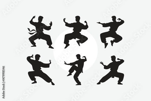black silhouette of Kungfu poses