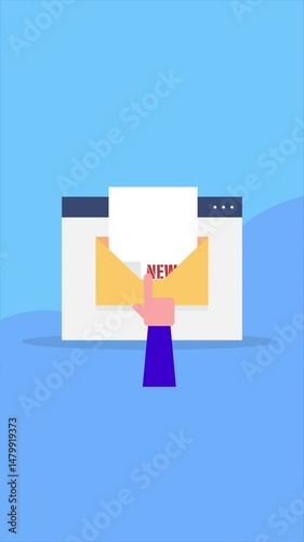 Opening newsletter email, Open email by tapping the envelope icon, Personalized newsletter marketing concept..