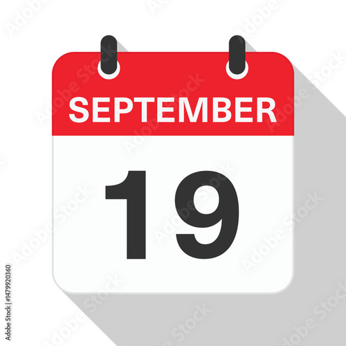 September 19 Daily Calendar. Red Theme on White Background