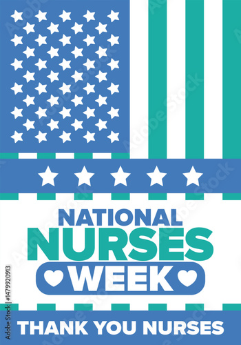 National Nurses Week. Thank you nurses. Medical and health care concept. Fighters against viruses and diseases. In honour of the doctors. Celebrated annual in United States. Vector illustration poster
