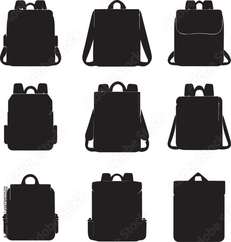 Assorted Backpack Silhouettes Vector Pack.