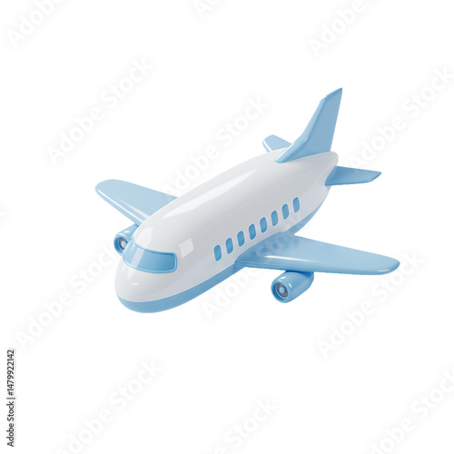A Charming 3D Render of a Light Blue and White Airplane, Ready for Takeoff: A Symbol of Travel and Adventure