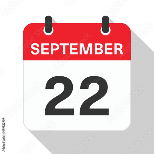 September 22 Daily Calendar. Red Theme on White Background