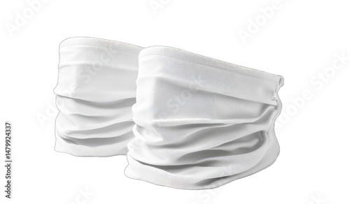 Two White Neck Gaiters Also Known As A Buff Or A Neck Warmer Isolated On A Transparent Background Ready For Customization