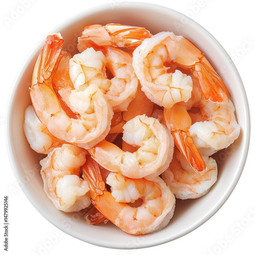 Shrimp in a white bowl on transparent background