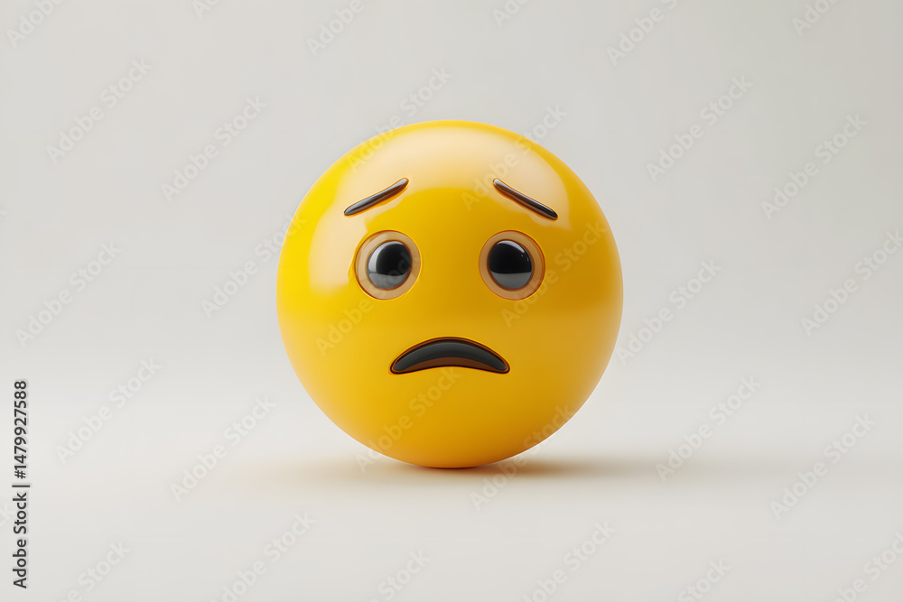 Fototapeta premium Sad yellow emoji expressing feelings of disappointment on a neutral background