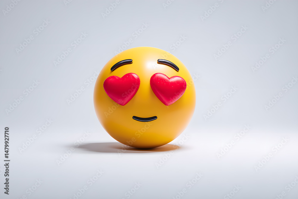 Fototapeta premium Smiling yellow emoji with heart-shaped eyes and a gentle expression on a clean background