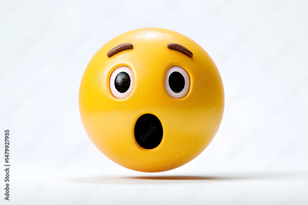 Fototapeta premium Surprised yellow emoticon with wide eyes and open mouth expressing astonishment or amazement