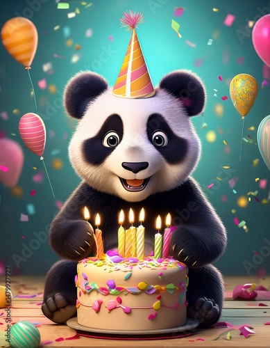 Panda happy birthday cake cartoon 