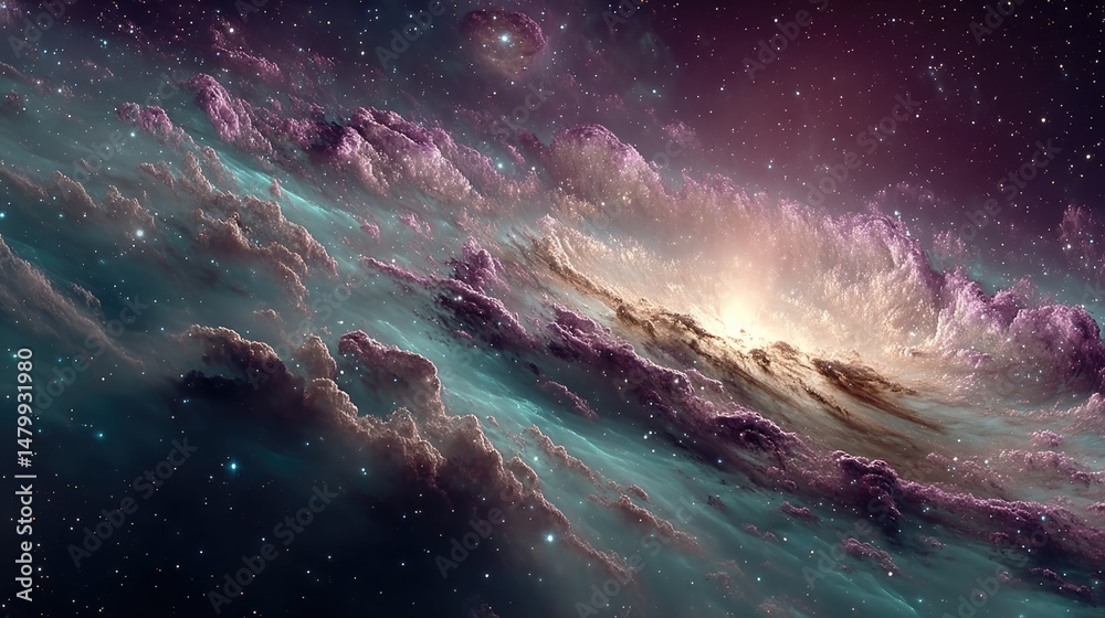 Fototapeta premium Vibrant cosmic nebula in deep space galaxy celestial scene astrophotography environment expanse viewpoint