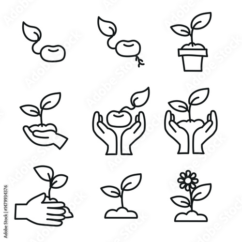 Linear Growth & Nature Icon Set – 9 Minimal Line Icons
