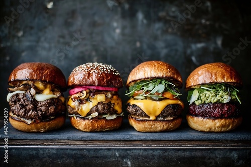 Juicy burger on stone backd...