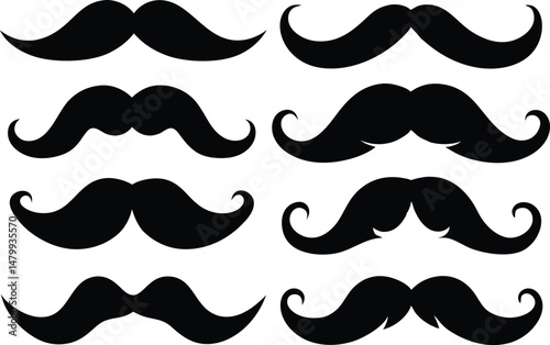 Moustache silhouette vector set, mustache icon

