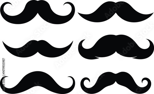 set of mustaches silhouette vector illustration
