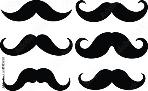 set of mustaches silhouette vector illustration