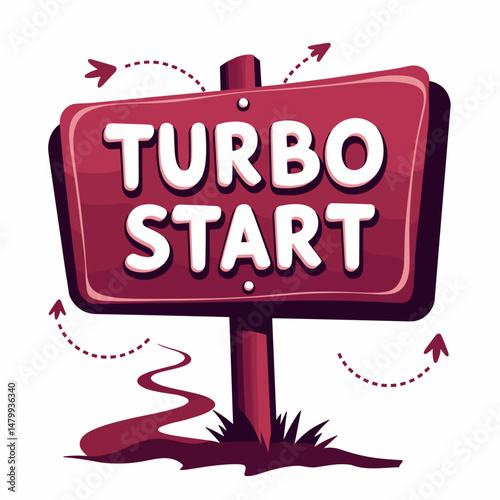 Turbo Start sign with arrows and winding path in bold colors  