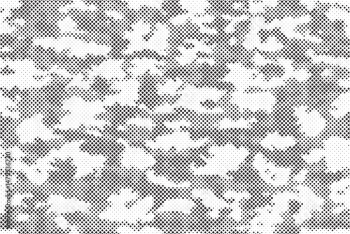 Abstract halftone seamless camouflage pattern. Repeating digital dotted hexagonal camo military texture background. Abstract modern fabric textile ornament. Vector illustration.