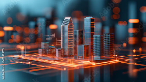 AI generator image of Futuristic, holographic construction site. Virtual Reality Architectural Design With Innovative Tech And Interactive Holograms In Modern Workplace, Smart Engineer and interior 